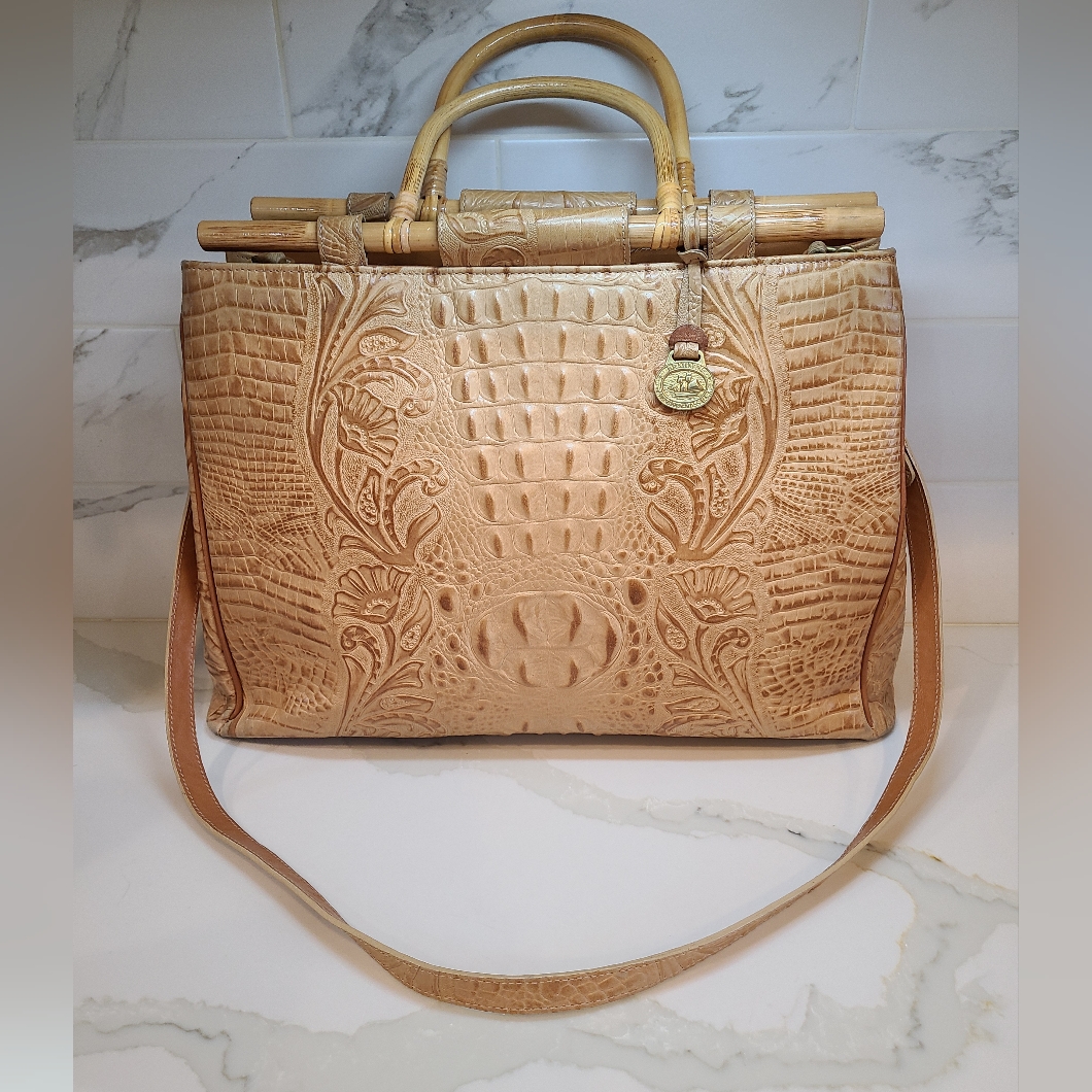 Brahmin Vintage Bernadette Raffia Copacata Bamboo Handle Shoulder Bag Rare Guc
